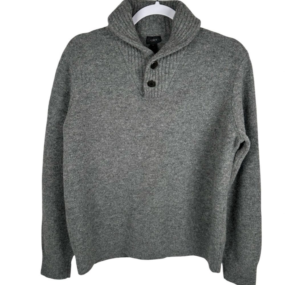 J. Crew Men’s Gray 100% Lambswool Shawl Collar Preppy Fall Sweater Size Large
